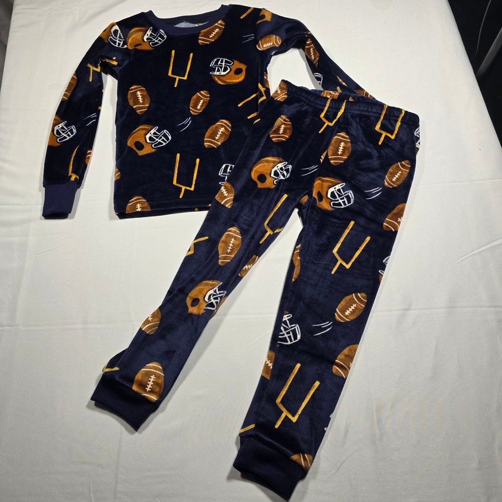 Carter's Boys 3T Blue Football FleeceSet Long Sleeve Top Pants 2pc Sleepwear